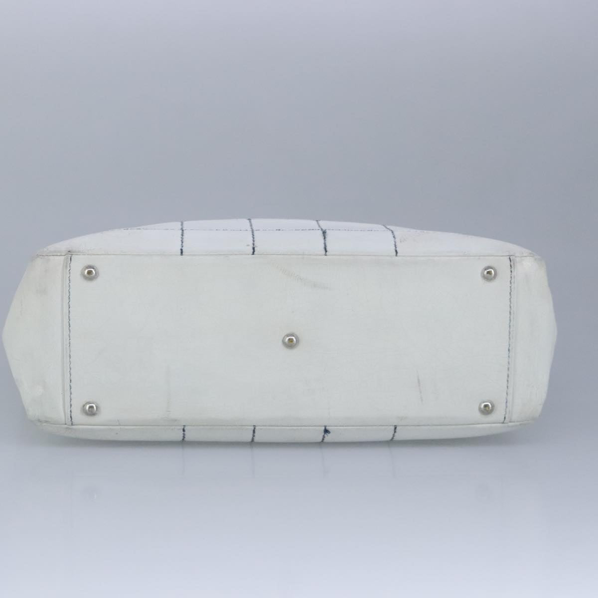 CHANEL Choco Bar Chain Tote Bag Leather White CC bs19700