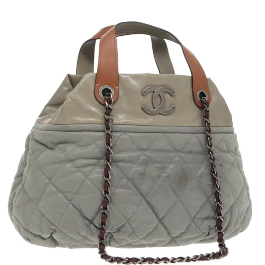 CHANEL Matelasse Hand Bag Leather 2way Gray CC bs19745
