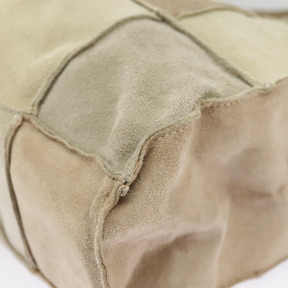 CHANEL Choco Bar Tote Bag Suede Beige Silver CC bs19748
