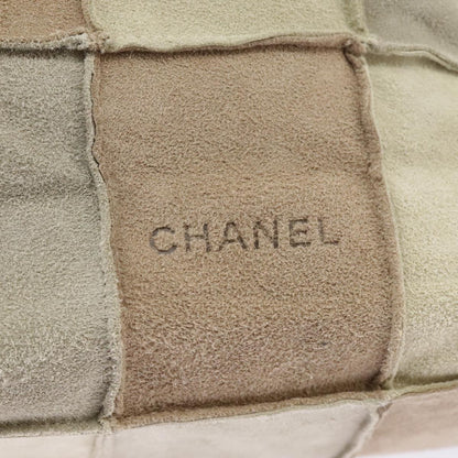 CHANEL Choco Bar Tote Bag Suede Beige Silver CC bs19748