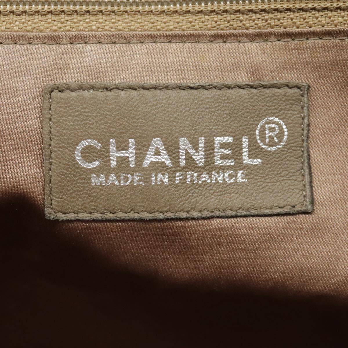 CHANEL Choco Bar Tote Bag Suede Beige Silver CC bs19748