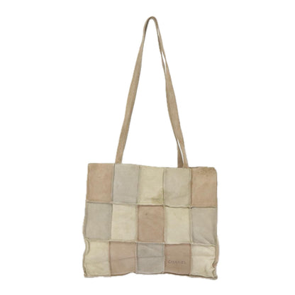 CHANEL Choco Bar Tote Bag Suede Beige Silver CC bs19748