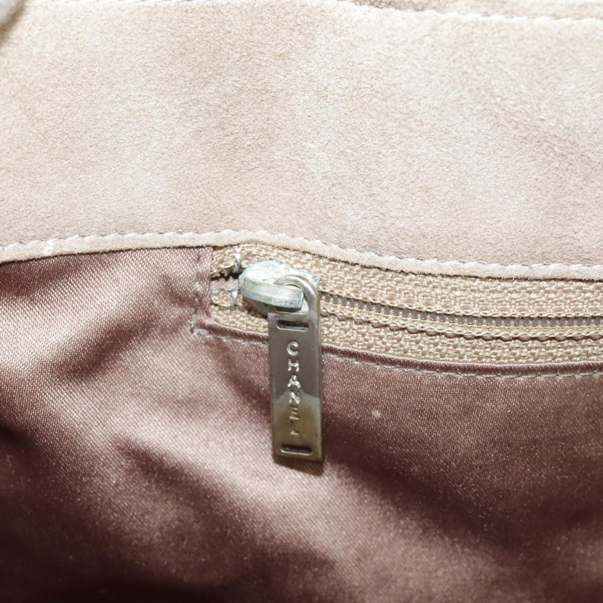 CHANEL Choco Bar Tote Bag Suede Beige Silver CC bs19748