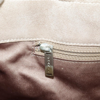 CHANEL Choco Bar Tote Bag Suede Beige Silver CC bs19748