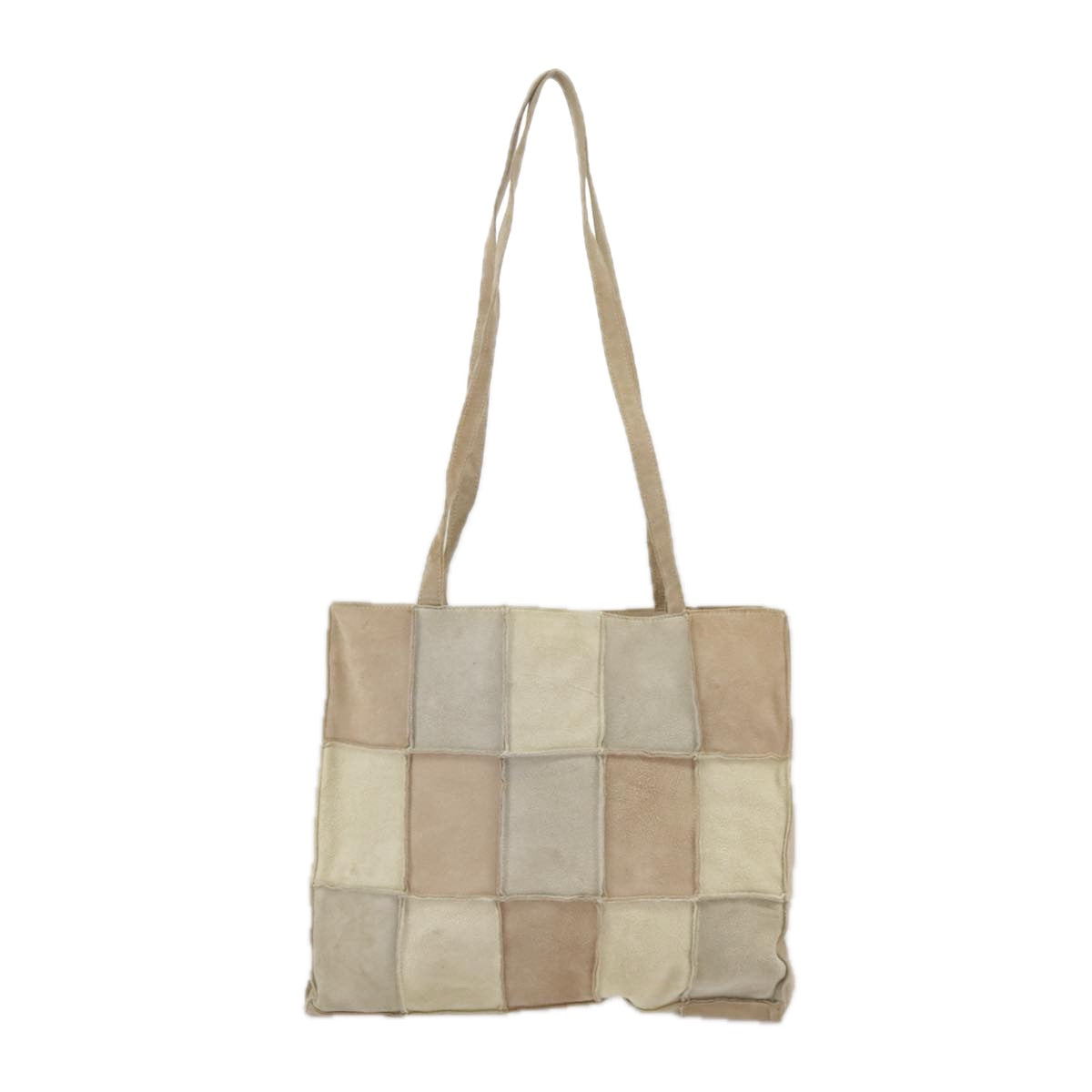 CHANEL Choco Bar Tote Bag Suede Beige Silver CC bs19748