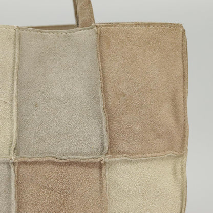 CHANEL Choco Bar Tote Bag Suede Beige Silver CC bs19748