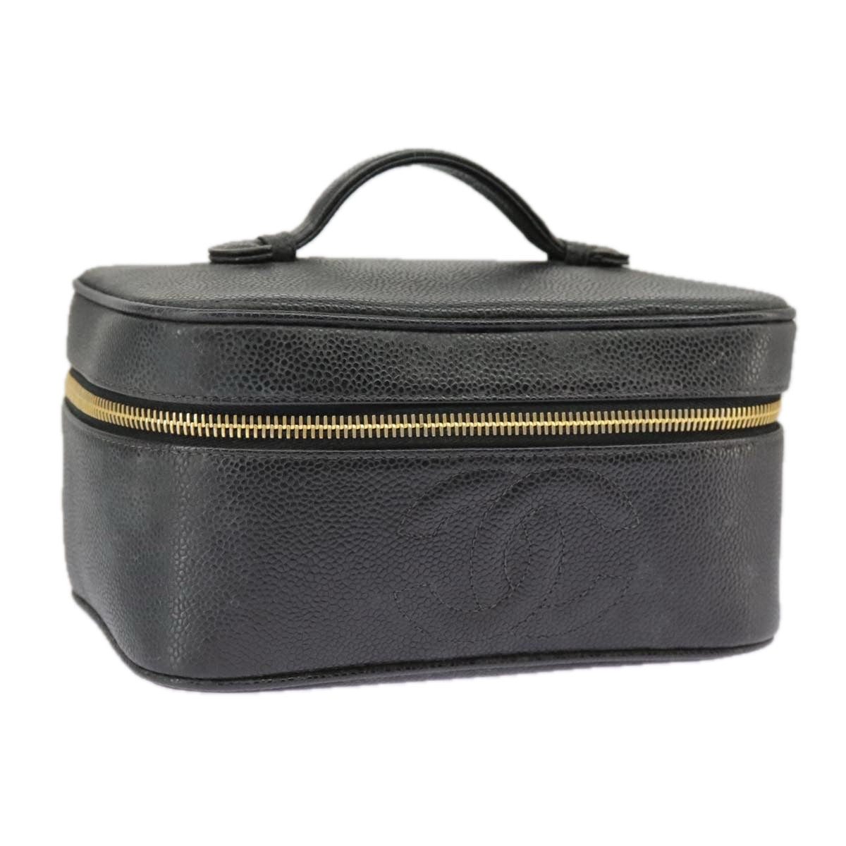 CHANEL Vanity COCO Mark Pouch Caviar Skin Black Gold CC bs19771