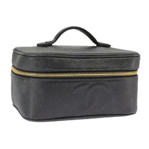 CHANEL Vanity COCO Mark Pouch Caviar Skin Black Gold CC bs19771