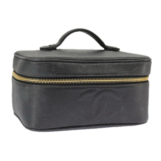 CHANEL Vanity COCO Mark Pouch Caviar Skin Black Gold CC bs19771