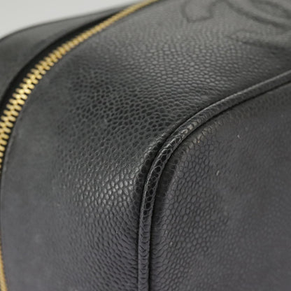 CHANEL Vanity COCO Mark Pouch Caviar Skin Black Gold CC bs19771