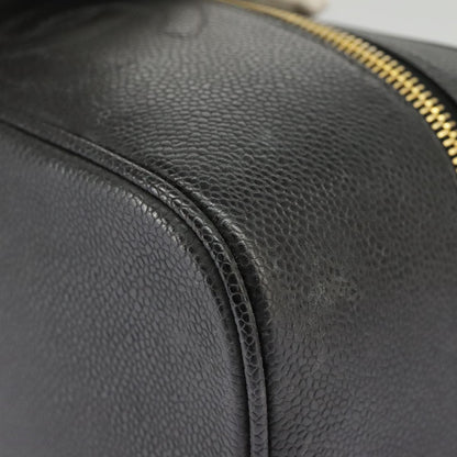 CHANEL Vanity COCO Mark Pouch Caviar Skin Black Gold CC bs19771