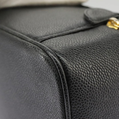 CHANEL Vanity COCO Mark Pouch Caviar Skin Black Gold CC bs19771