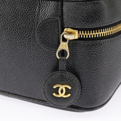 CHANEL Vanity COCO Mark Pouch Caviar Skin Black Gold CC bs19771