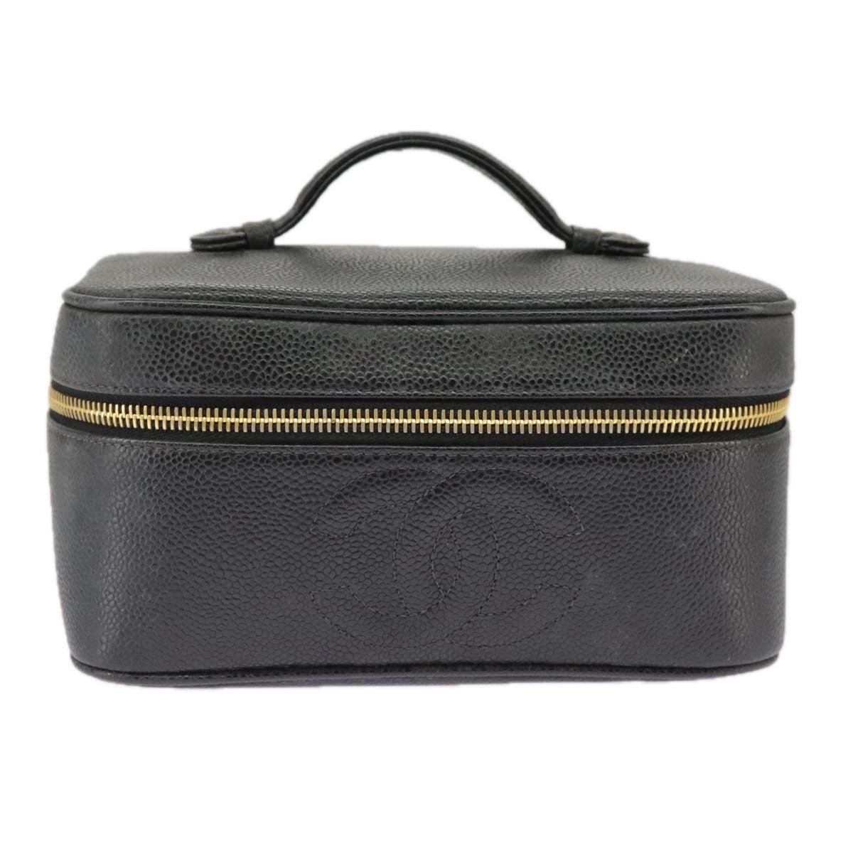 CHANEL Vanity COCO Mark Pouch Caviar Skin Black Gold CC bs19771
