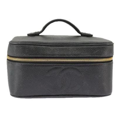 CHANEL Vanity COCO Mark Pouch Caviar Skin Black Gold CC bs19771