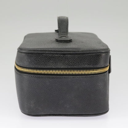 CHANEL Vanity COCO Mark Pouch Caviar Skin Black Gold CC bs19771