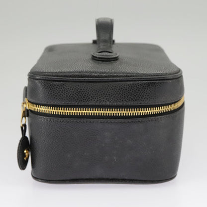 CHANEL Vanity COCO Mark Pouch Caviar Skin Black Gold CC bs19771