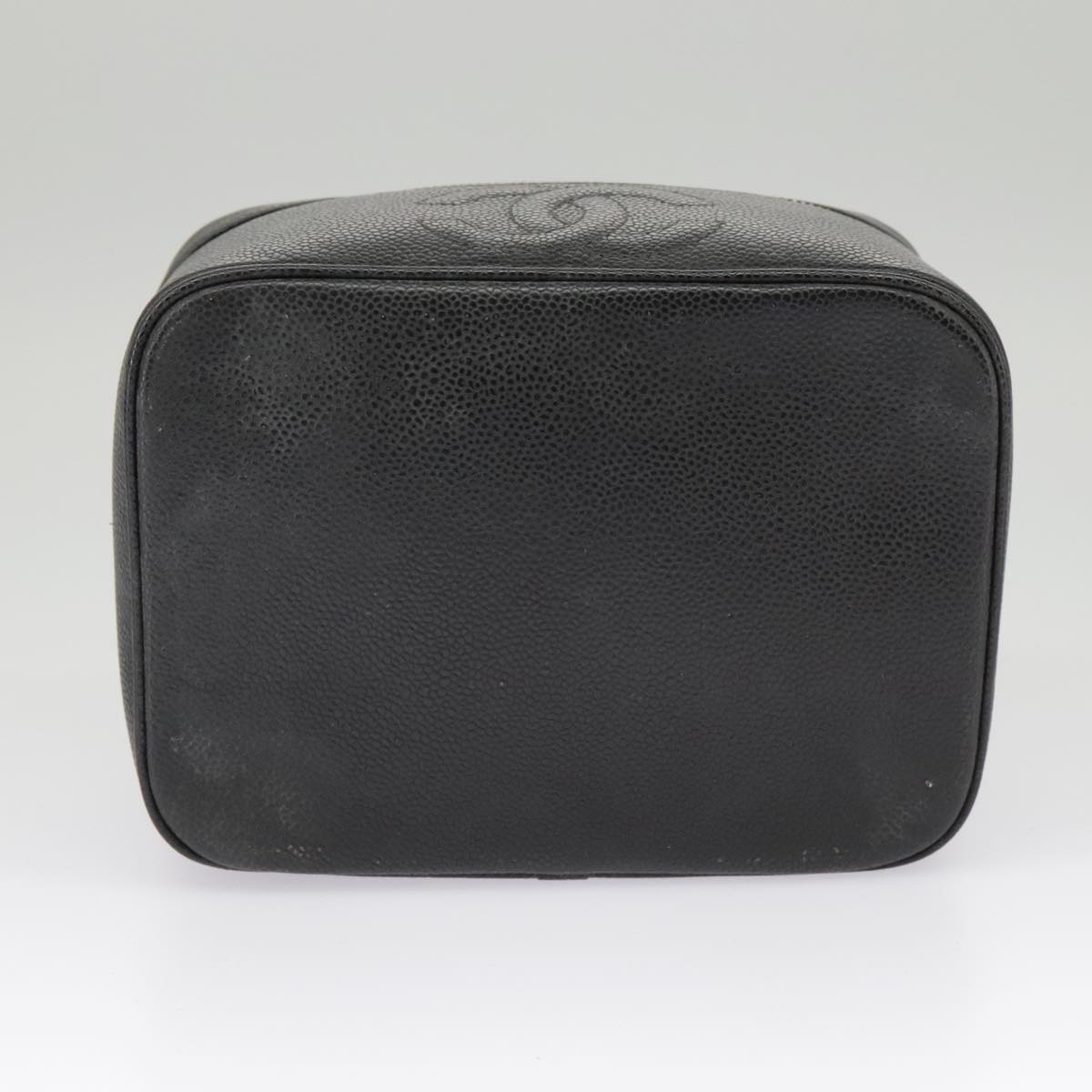 CHANEL Vanity COCO Mark Pouch Caviar Skin Black Gold CC bs19771