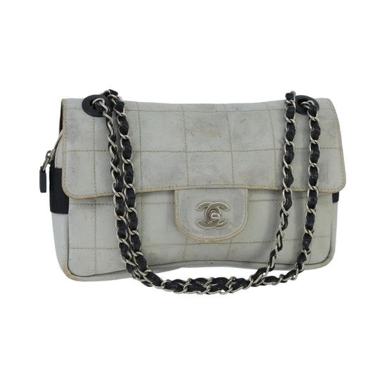 CHANEL Sports Choco Bar Chain Shoulder Bag Coated Canvas Gray CC bs19812