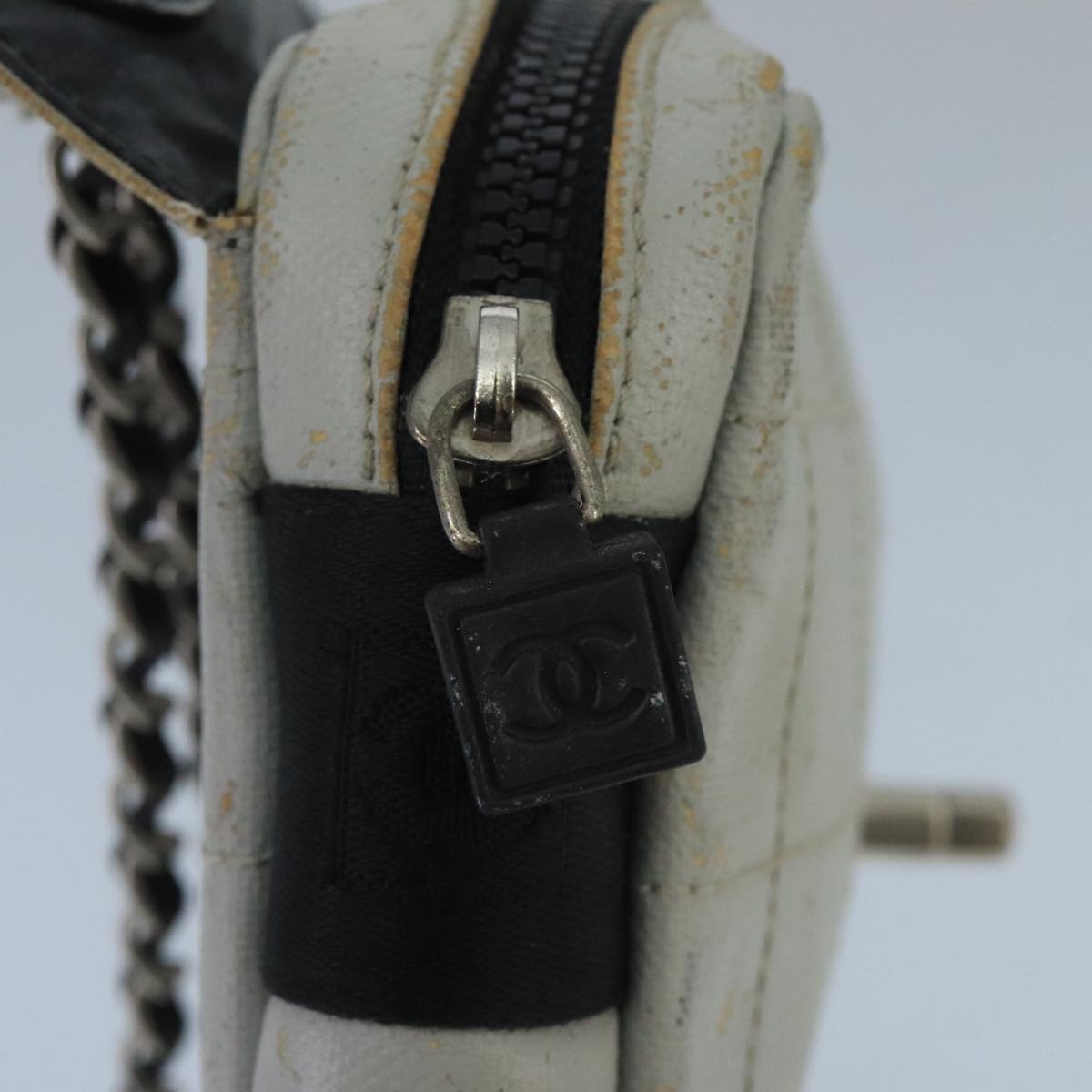 CHANEL Sports Choco Bar Chain Shoulder Bag Coated Canvas Gray CC bs19812