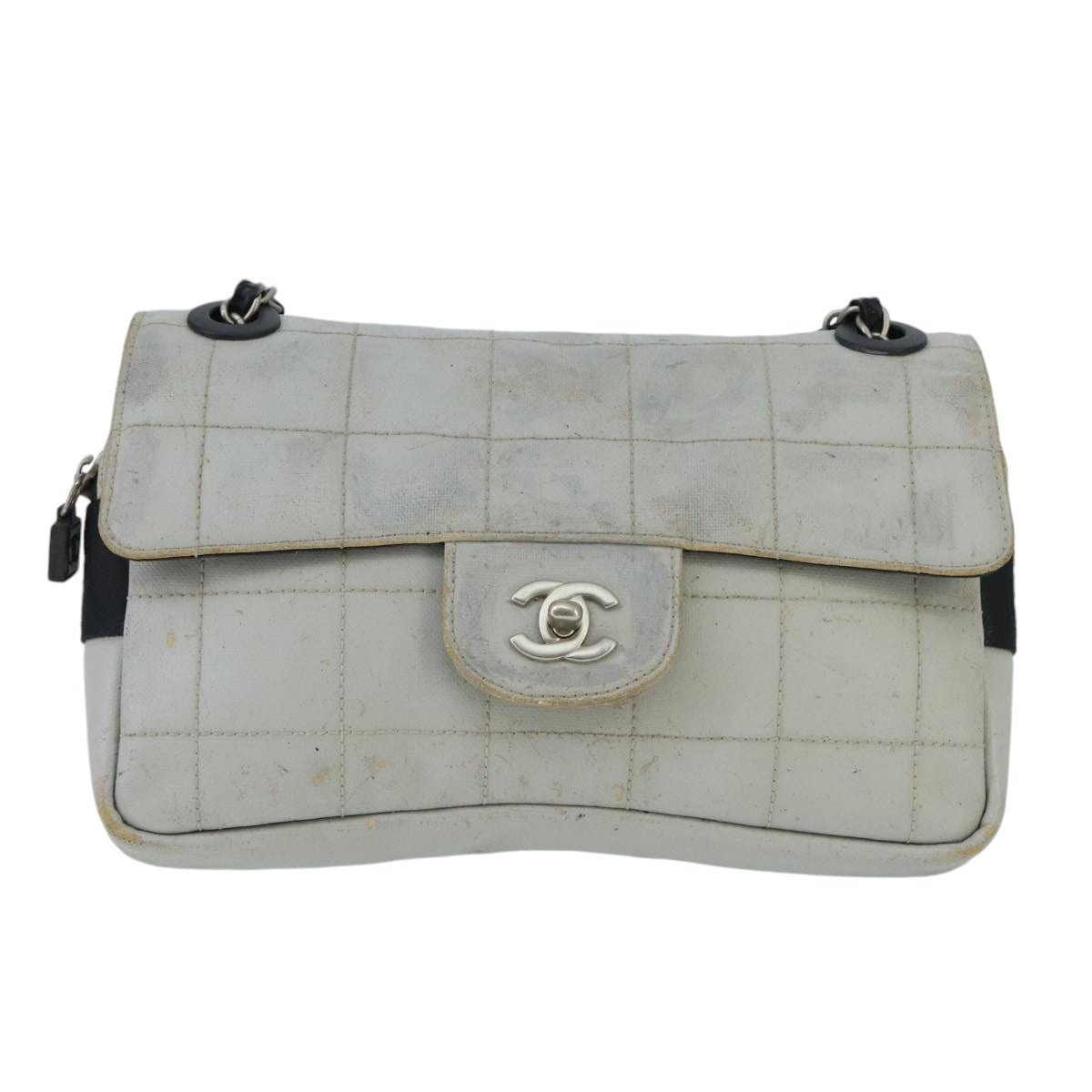 CHANEL Sports Choco Bar Chain Shoulder Bag Coated Canvas Gray CC bs19812