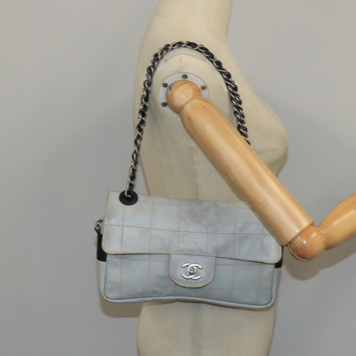 CHANEL Sports Choco Bar Chain Shoulder Bag Coated Canvas Gray CC bs19812