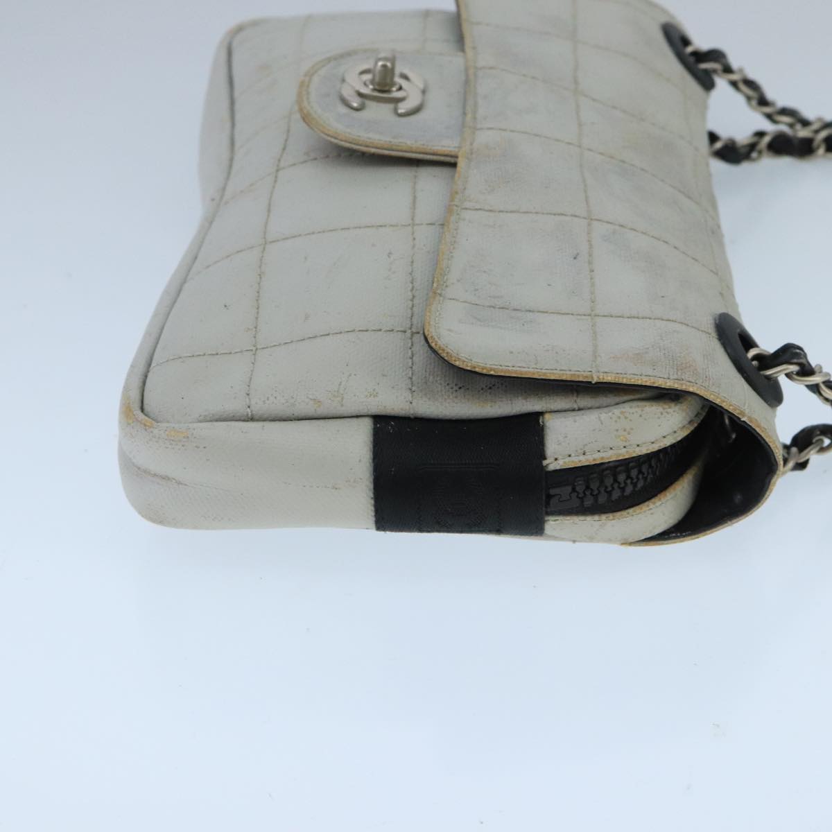 CHANEL Sports Choco Bar Chain Shoulder Bag Coated Canvas Gray CC bs19812