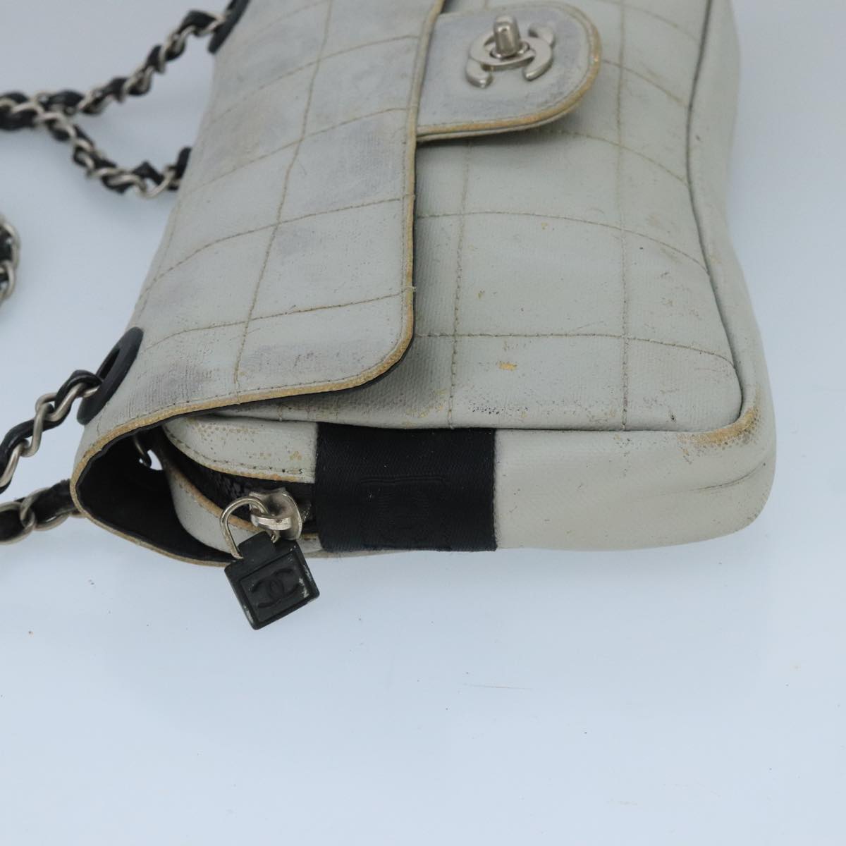 CHANEL Sports Choco Bar Chain Shoulder Bag Coated Canvas Gray CC bs19812