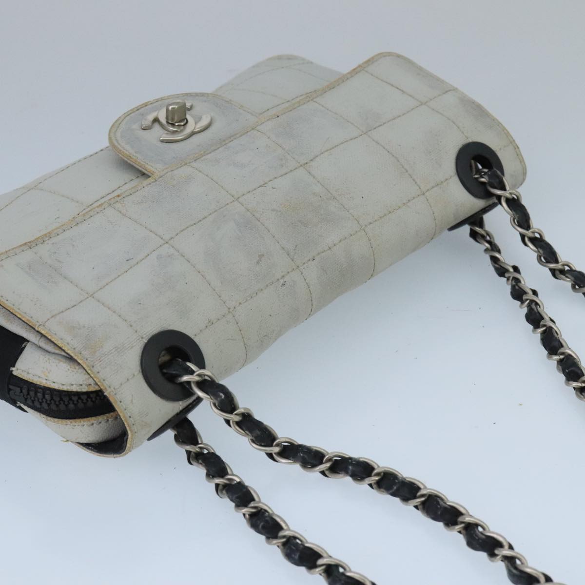 CHANEL Sports Choco Bar Chain Shoulder Bag Coated Canvas Gray CC bs19812