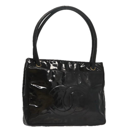 CHANEL Tote Bag Patent Leather Black Gold CC bs19813