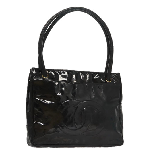 CHANEL Tote Bag Patent Leather Black Gold CC bs19813