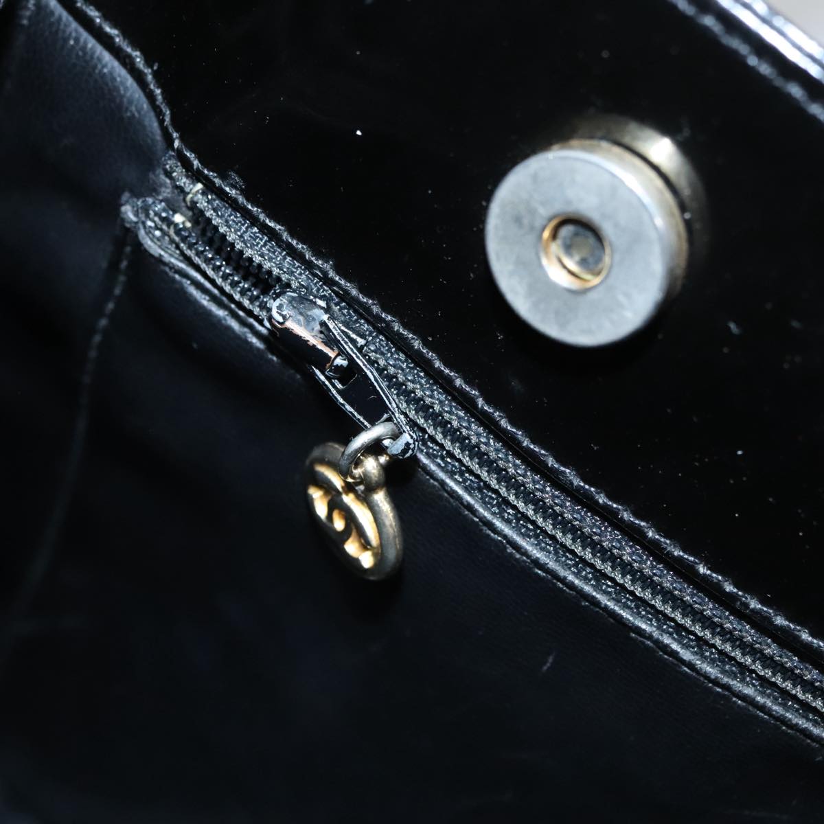CHANEL Tote Bag Patent Leather Black Gold CC bs19813
