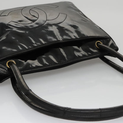 CHANEL Tote Bag Patent Leather Black Gold CC bs19813