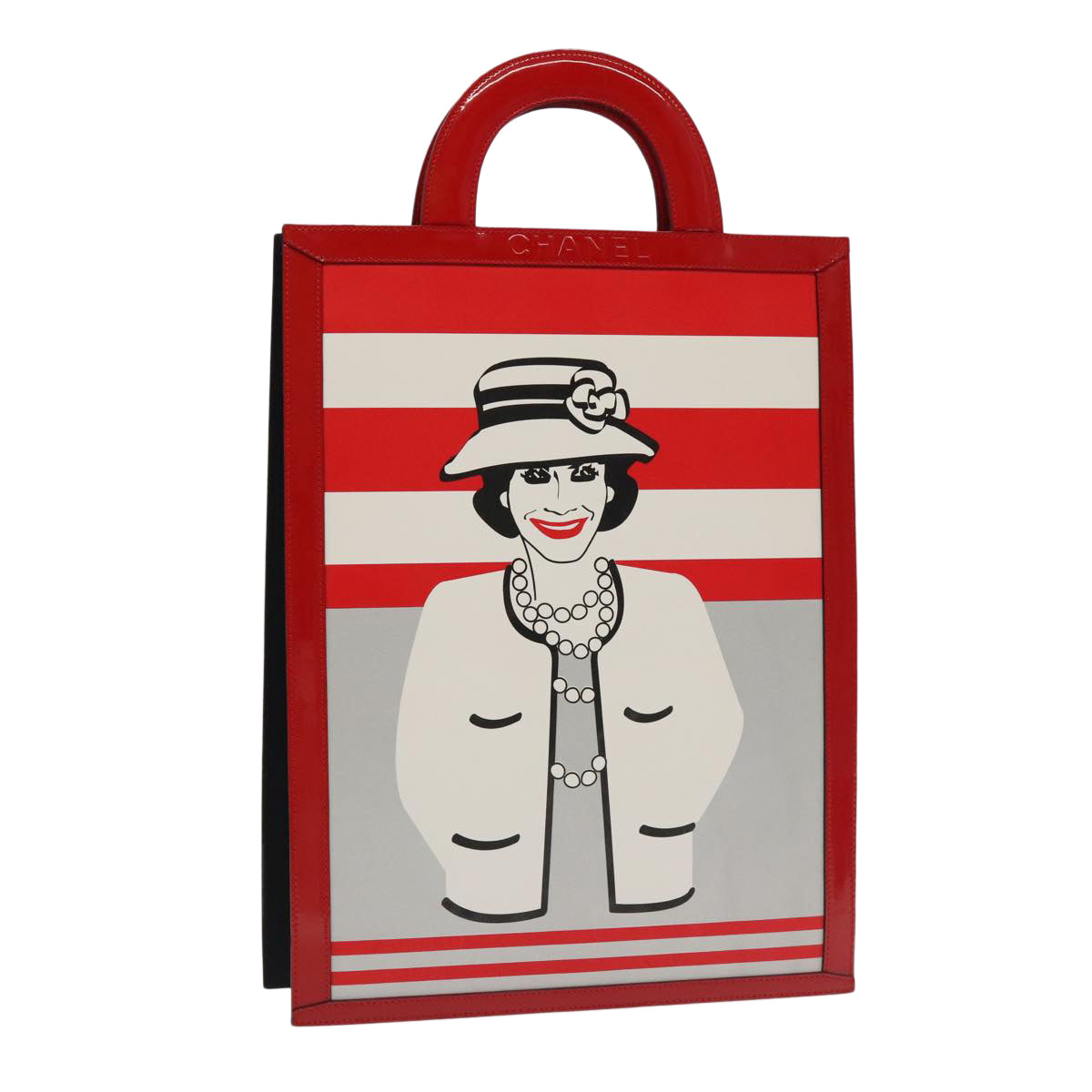 CHANEL Mademoiselle Choco Bar line Tote Bag Leather Red CC bs19852