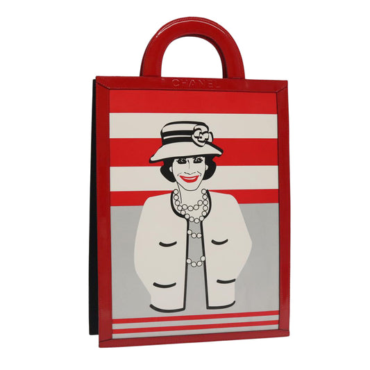 CHANEL Mademoiselle Choco Bar line Tote Bag Leather Red CC bs19852