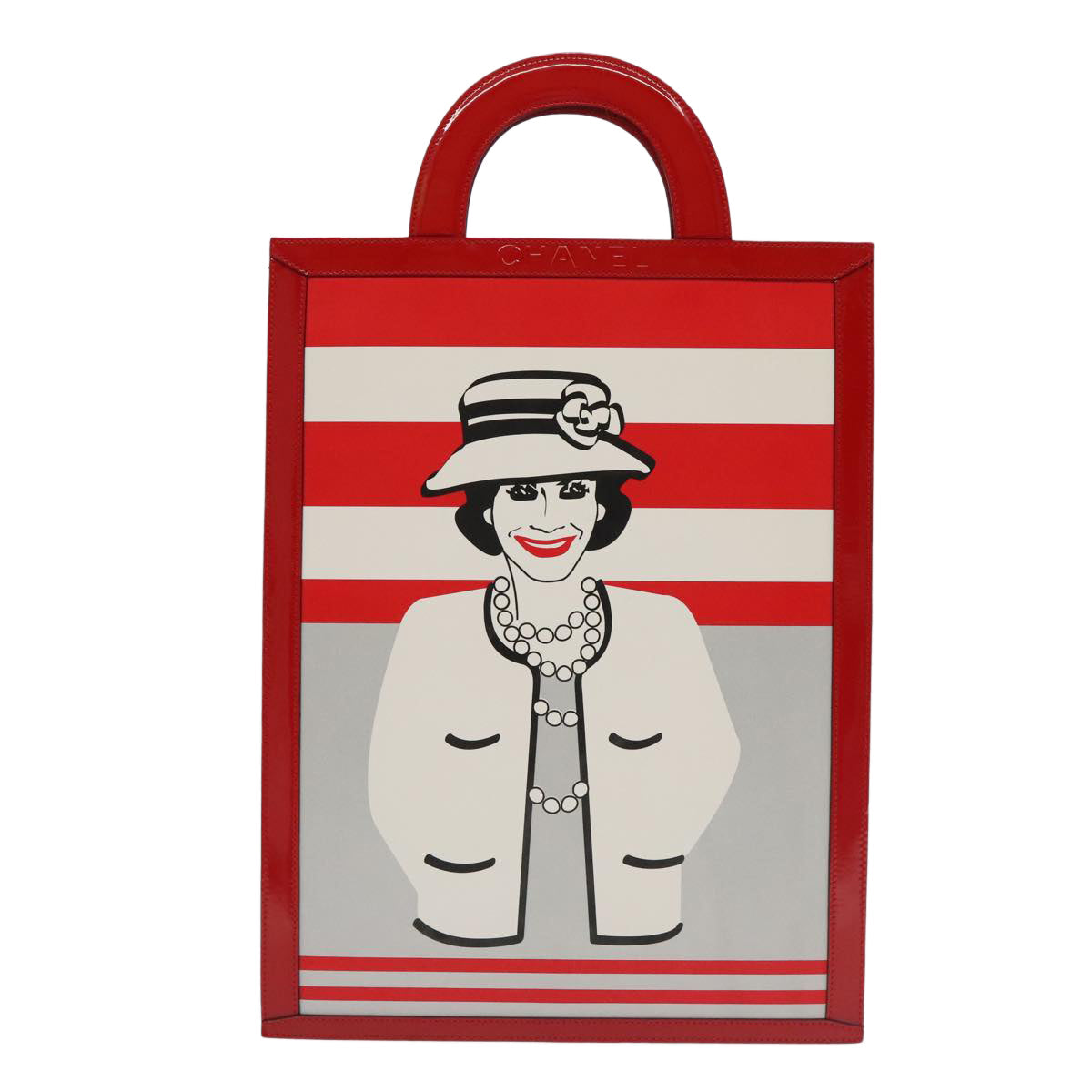 CHANEL Mademoiselle Choco Bar line Tote Bag Leather Red CC bs19852