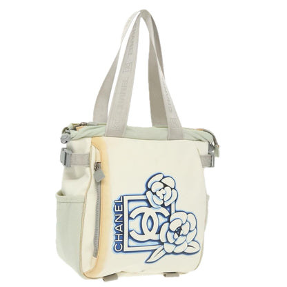 CHANEL Sports Tote Bag Nylon White Silver CC bs19989