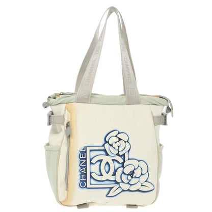 CHANEL Sports Tote Bag Nylon White Silver CC bs19989