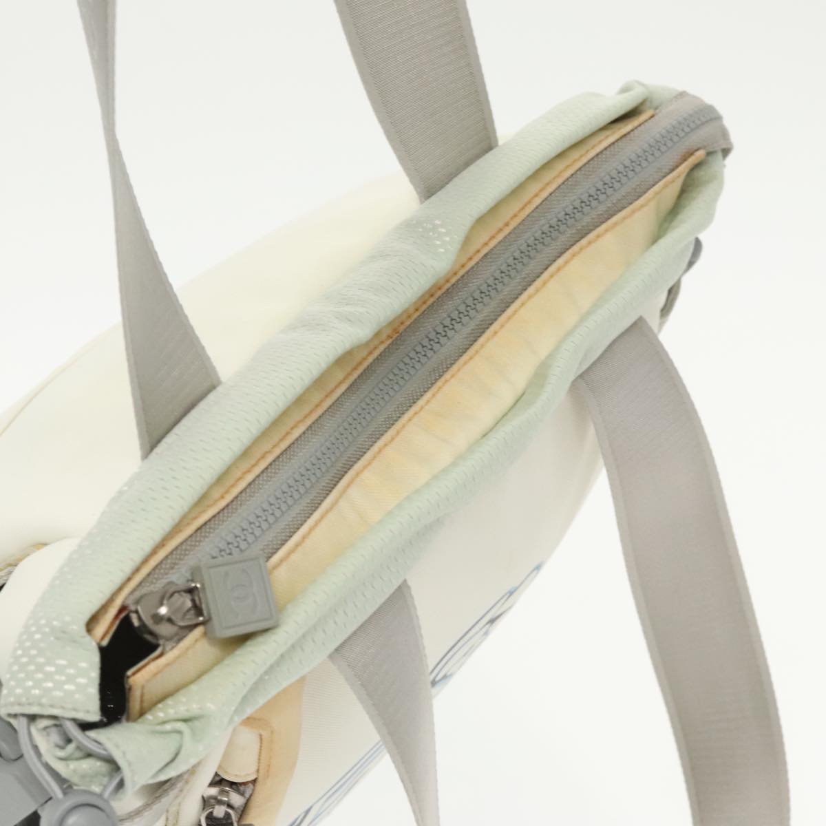 CHANEL Sports Tote Bag Nylon White Silver CC bs19989