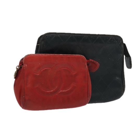 CHANEL Pouch Lamb Skin 2Set Black Red CC bs20043