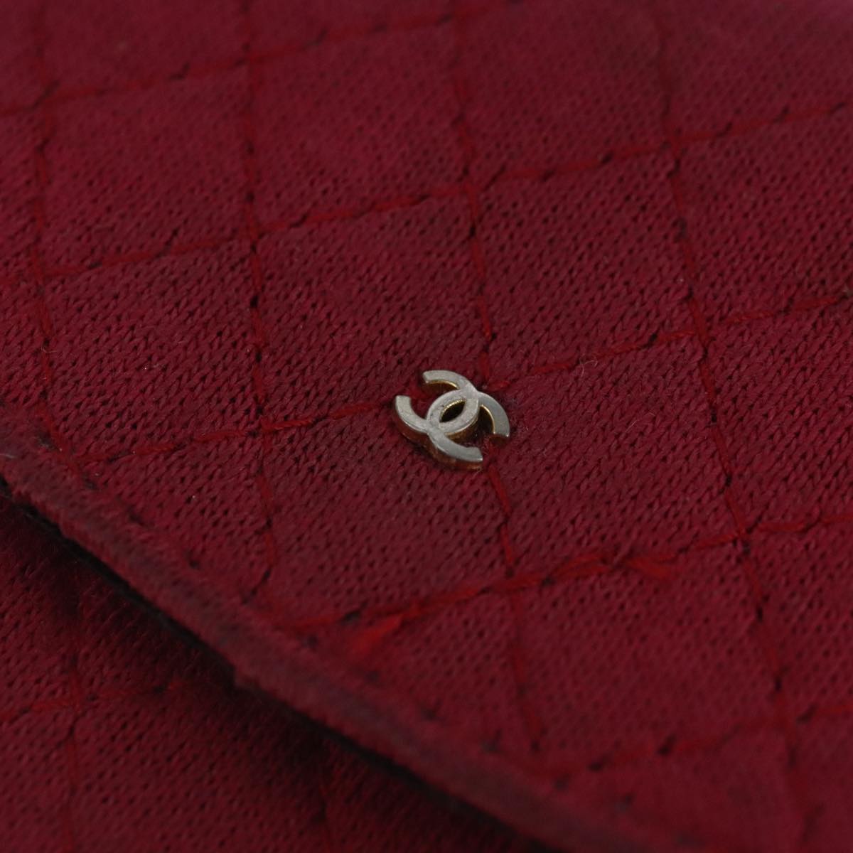 CHANEL Matelasse Necklace Pouch cotton Red Gold CC bs20086