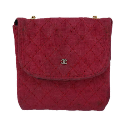 CHANEL Matelasse Necklace Pouch cotton Red Gold CC bs20086