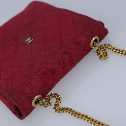 CHANEL Matelasse Necklace Pouch cotton Red Gold CC bs20086