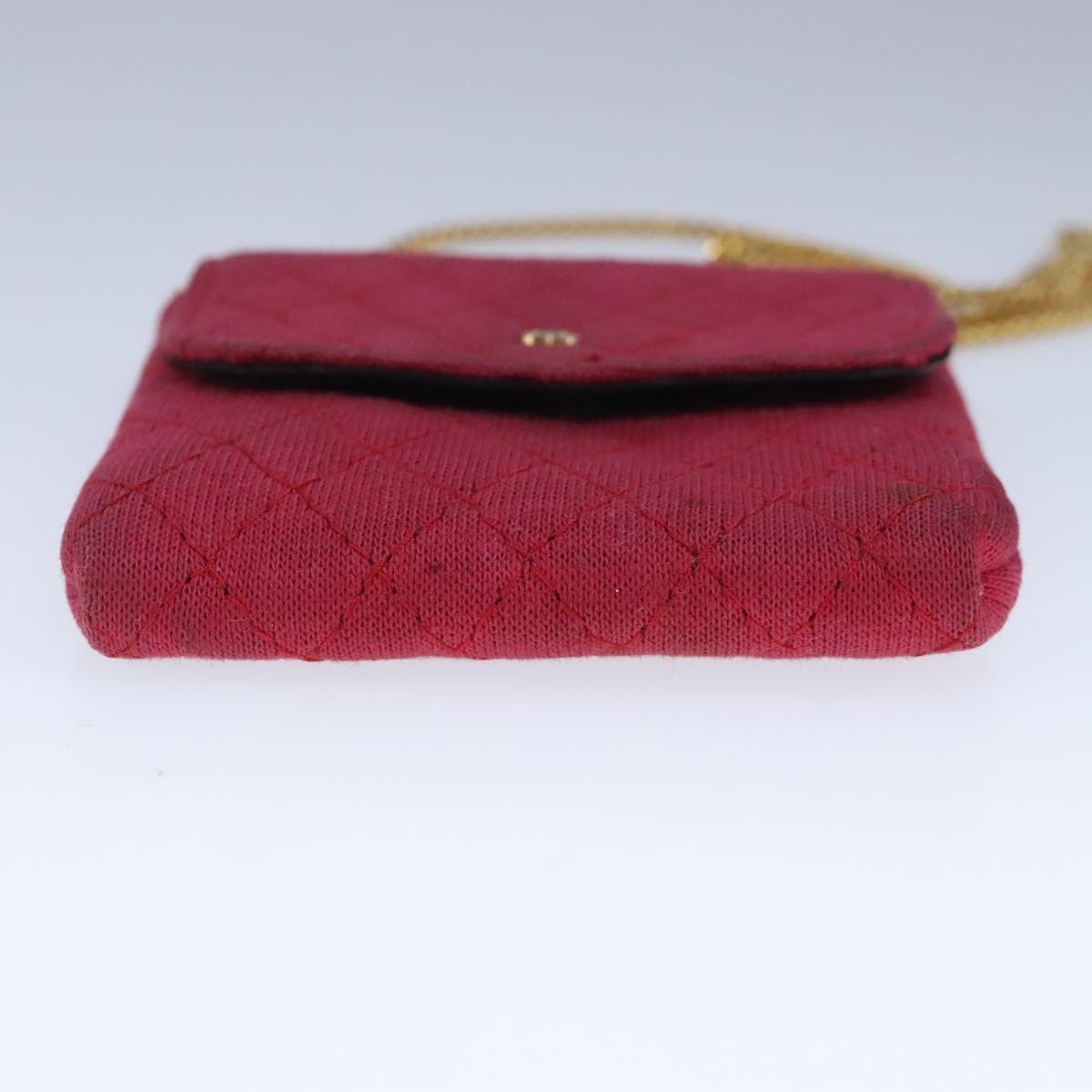 CHANEL Matelasse Necklace Pouch cotton Red Gold CC bs20086