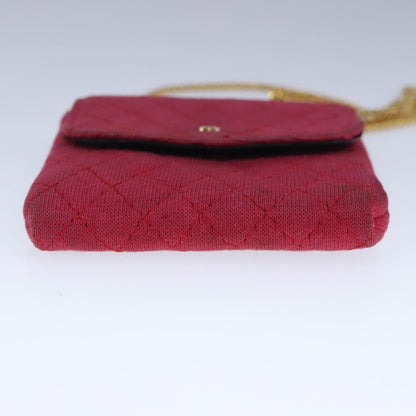 CHANEL Matelasse Necklace Pouch cotton Red Gold CC bs20086