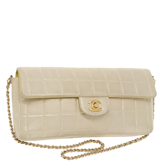 CHANEL Choco Bar Chain Shoulder Bag Lamb Skin Gold Tone Gold CC bs20107