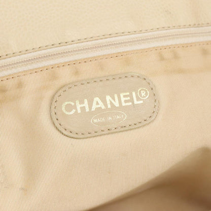CHANEL Wood Hand Bag Caviar Skin Beige Brown Gold CC bs20161
