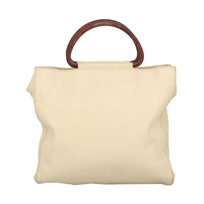 CHANEL Wood Hand Bag Caviar Skin Beige Brown Gold CC bs20161