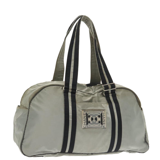 CHANEL Sports Boston Bag Canvas Silver Black CC bs20164