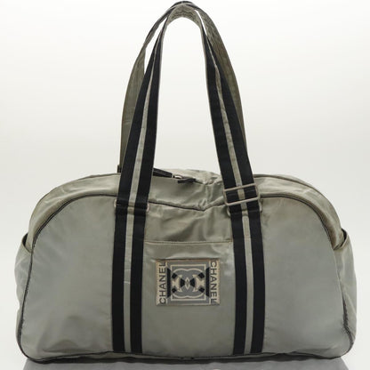 CHANEL Sports Boston Bag Canvas Silver Black CC bs20164